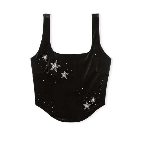 Victoria's Secret Tops - New! Victoria’s Secret Very Sexy Black Velvet Star Corset Bra Top 41817